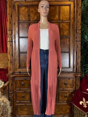 Marla Wynne Canyon Rose Pleated High Side Slits Maxi Duster Cardigan Topper